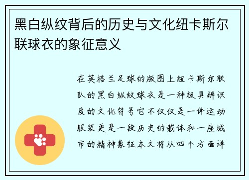 黑白纵纹背后的历史与文化纽卡斯尔联球衣的象征意义